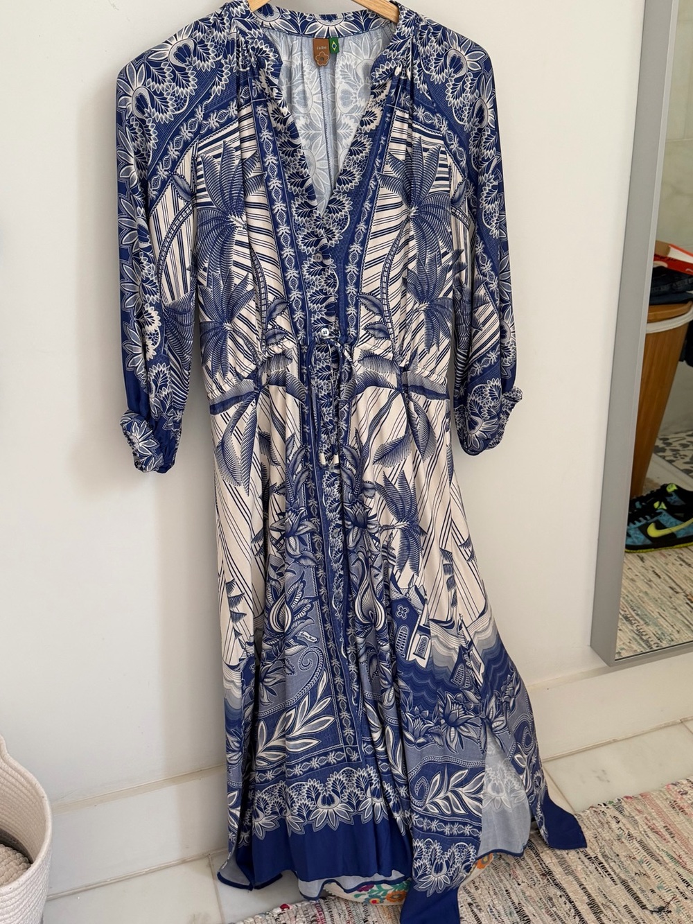 Farm Rio, white and blue printed, dress, xs